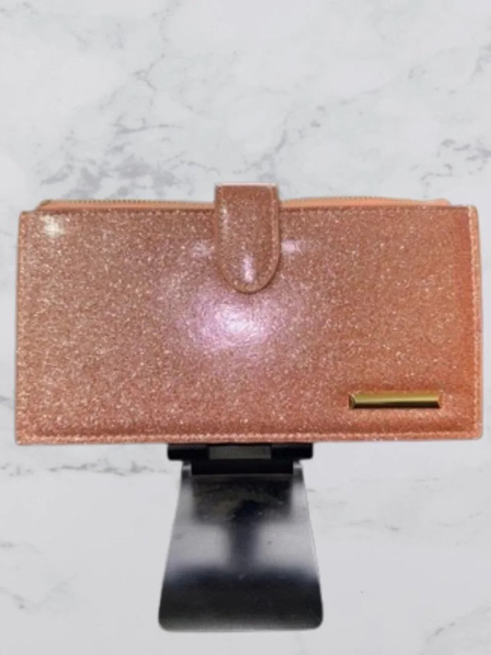 Rose Gold Glitter Wallet with Snap Closure